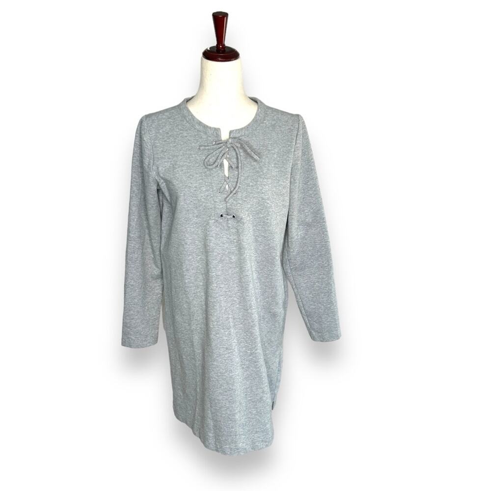J. Crew Grey Lace Up Sweatshirt Dress Size Medium Heather Jersey Ponte EUC